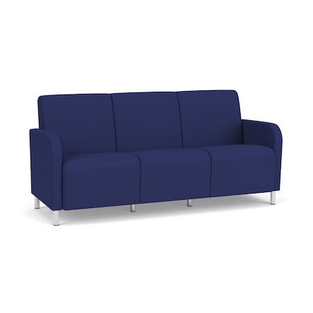 Lesro Siena Lounge Reception 3 Seat Tandem Seating No Center Arms, Brushed Steel, OH Cobalt Upholstery SN3101
